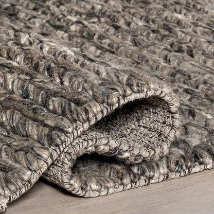Nuloom Penelope Grey/Brown, 8'6" x 11'6", Hand-Braided, Wool & Cotton, Textured and Earthy, High Traffic, Stain Resistant, Easy Clean, Durable Area Rug for Bedroom, Living Room, Dining, Entryway