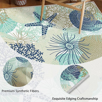Tritard Coastal Area Rugs Nautical Beach Themed Non-Slip Machine Washable Rugs Modern Floor Carpet for Living Room Bedroom, 4x6, Navy