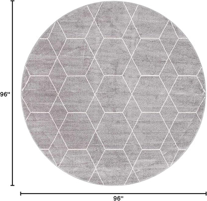 Unique Loom Trellis Frieze Collection Area Rug - Geometric (8' Round, Light Gray/ Ivory)