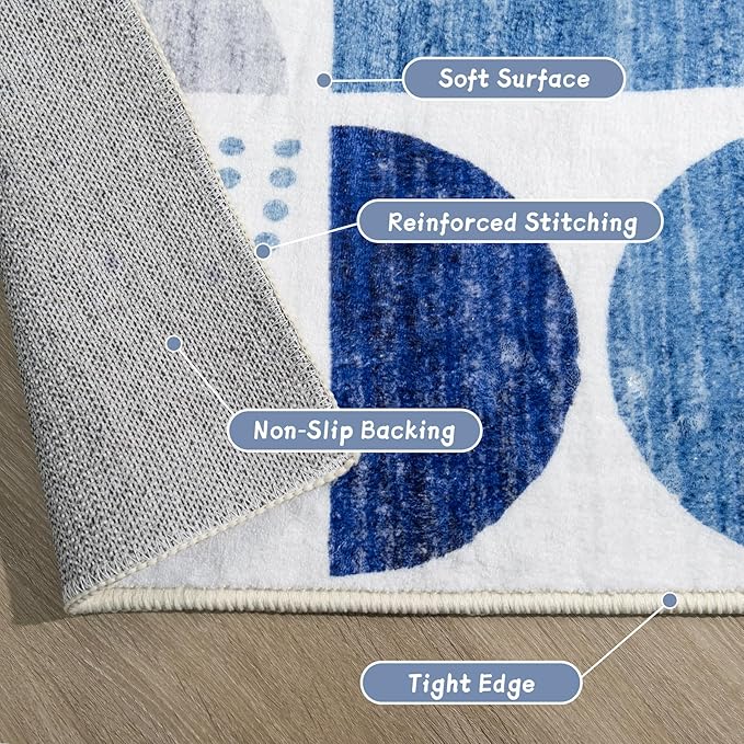 MUJOO Washable Rug 8x10 Blue,Large Area Rugs for Living Room Bedroom Dining Room,Boho Throw Floor Carpet Non Slip Soft Modern Abstract Navy Blue