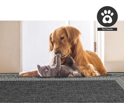 FH Home Flat Woven Outdoor Rug - Waterproof, Easy to Clean, Stain Resistant - Premium Polypropylene Yarn - Bordered Moroccan - Patio, Porch, Deck, Balcony - Accra - Charcoal - 5ft 2in x 7ft 6in