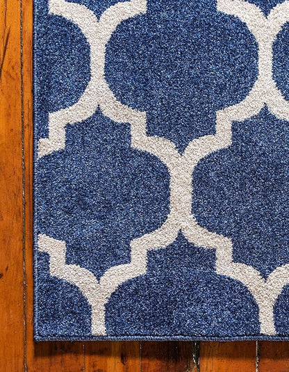 Rugs.com Lattice Collection Rug – 3' x 5' Dark Blue Medium Rug Perfect for Entryways, Kitchens, Breakfast Nooks, Accent Pieces
