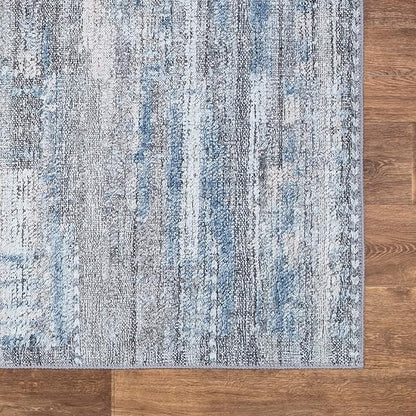 Bloom Rugs Washable Non-Slip 12 ft Runner - Gray/Blue/Blush Modern Abstract Runner for Entryway, Hallway, Bathroom, and Kitchen - Exact Size: 2.5' x 12'