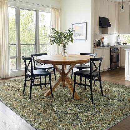 Bavni Area Rug 6X9, Oriental Vintage 6X9 Area Rugs, Large Rugs for Living Room, Non Slip Boho Carpet for Bedroom Dorm, Low Pile Aesthetic Washable Rug for Dining Room Office, Sage Green