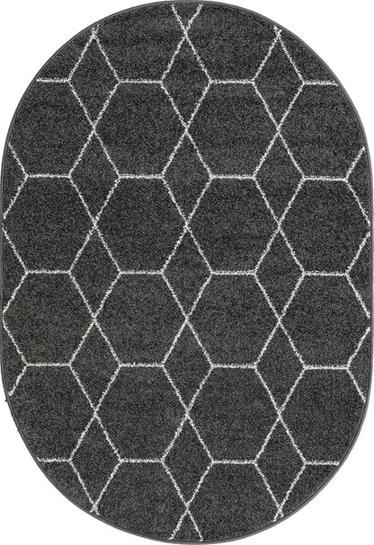 Unique Loom Trellis Frieze Collection Area Rug - Geometric (4' x 6' Oval, Dark Gray/ Ivory)
