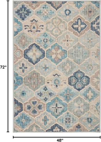Dash and Albert Pali Machine Washable Area Rug - 4' x 6' Blue - Geometric Accent Rug - Anti-Slip Backing, Lightweight, Machine Washable, High Traffic Areas Kitchen, Mudroom, Laundry Room