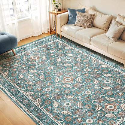 WITSHOCK Living Room Area Rugs 8x10: Soft Non-Slip Backing Washable Rugs Vintage Large Carpet for Bedroom Office Dining Room Kitchen Stain Resistant Home Decor Rug