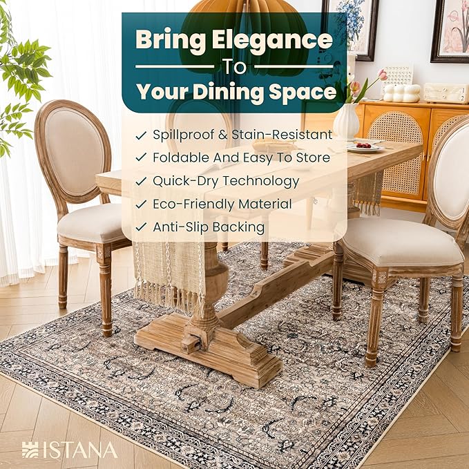 Istana 4x6 Rug - Olive & Charcoal Area Rugs 4x6 - Kid & Pet Friendly Machine Washable Rugs - 4 x 6 Area Rug Non Slip & Non Shedding Area Rug - Foldable Rug for Room for Bedroom