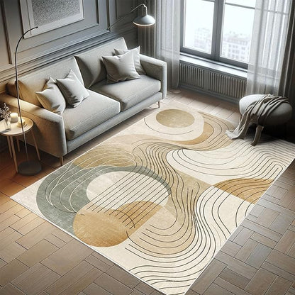 Ambesonne Modern Boho Decorative Rug, Abstract Geometry Earth Tones Swirls and Rounds Mid Century Details, Quality Carpet for Bedroom Dorm and Living Room, 2' x 5', Tan Beige Grey Teal