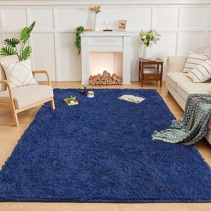 Andency 8x10 Area Rugs for Living Room, Navy Non-Slip Fluffy Soft Large Shag Bedroom Carpet, Big Indoor Thick Nursery Rug for Kids Dorm Home Decor Aesthetic