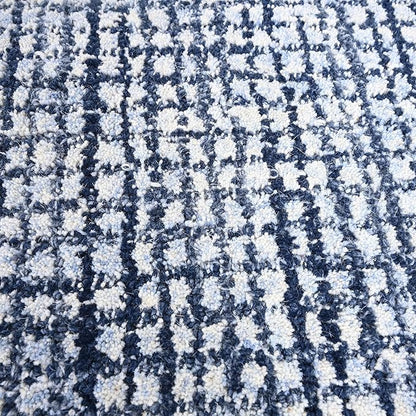 Hand-Tufted 100% Wool Pile Area Rug – Geometric Textured Grid Check Pattern – Thick and Durable Floor Carpet for Bedroom, Living Room, Kids Room, and Dining Area (Navy Blue, 8' x 12')