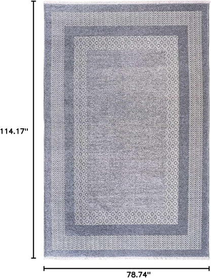Alfa Rich 7x10 Light Blue Washable Area Rugs for Living Room Bedroom Kitchen Dining Cotton Decor Rug