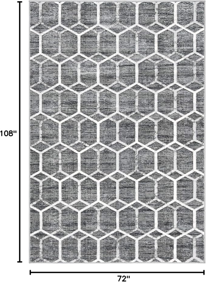 Rugs.com Lattice Trellis Collection Rug – 6' x 9' Gray Low-Pile Rug Perfect for Living Rooms, Large Dining Rooms, Open Floorplans