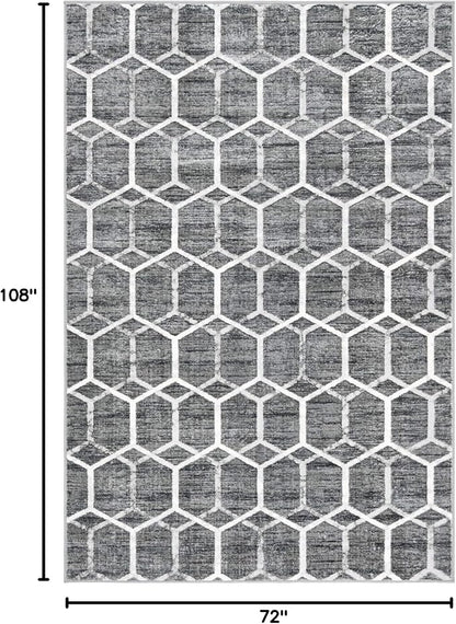 Rugs.com Lattice Trellis Collection Rug – 6' x 9' Gray Low-Pile Rug Perfect for Living Rooms, Large Dining Rooms, Open Floorplans