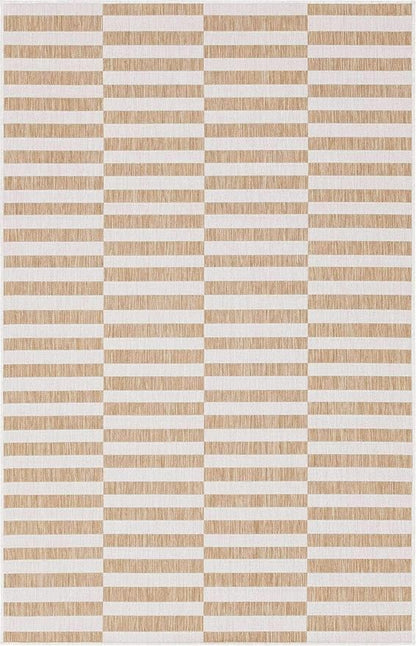 Unique Loom Outdoor Striped Collection Area Rug - Striped (5' 1" x 8' Rectangle, Taupe/Ivory)