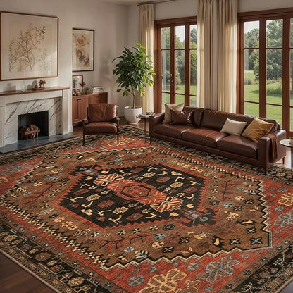 Ciicool 9x12ft Large Area Rug, Washable Thin Soft Rug Vintage Kitchen Carpet for Entrance Bedroom Bedside Living Room Kitchen Laundry Bathroom Decor