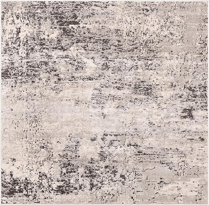 Rugs.com Leipzig Collection Rug – 6 Ft Square Gray Low-Pile Rug Perfect for Living Rooms, Kitchens, Entryways