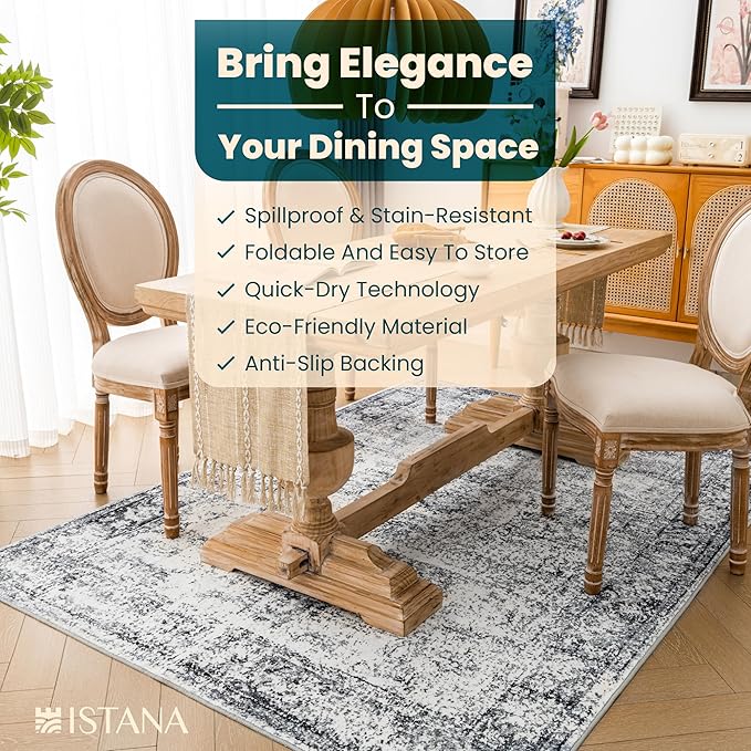Istana 4x6 Rug - Grey & White Cream Area Rugs 4x6 - Kid & Pet Friendly Machine Washable Rugs - 4 x 6 Area Rug Non Slip & Non Shedding Area Rug - Foldable Rug for Room for Bedroom