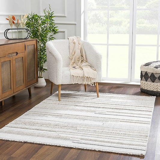 Hauteloom Dishman Living Room, Bedroom Area Rug - Farmhouse - Cream, Light Gray - 18" x 18" Sample