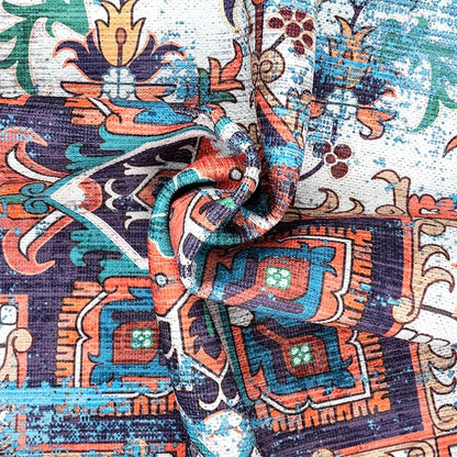 GLN Rugs Traditional Collection - Machine Washable Area Rug, Traditional Washable, Non Slip, Low Pile Chenille Rug, Living Room, Bedroom, Kitchen Rug (2' x 3' Blue/Multicolor)