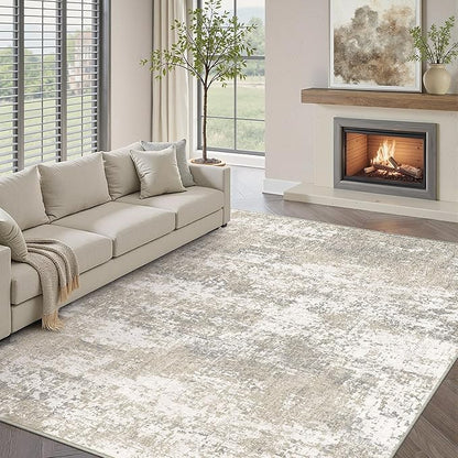 Modern Abstract Beige Gray Area Rug 4x6 Entryway Machine Washable Office Carpet Kitchen Door Mat Indoor Accent Throw Low Pile Non Slip Distressed Living Dining Laundry Room Bedroom