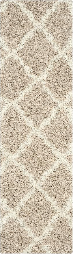 SAFAVIEH Dallas Shag Collection Runner Rug - 2'3" x 16', Beige & Ivory, Trellis Design, Non-Shedding & Easy Care, 1.5-inch Thick Ideal for High Traffic Areas in Living Room, Bedroom (SGD257D)