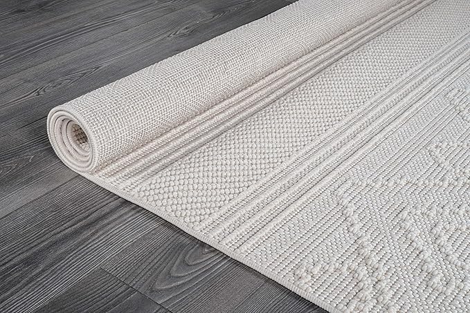 Beverly Rug Micro Loop Area Rug White 6x9 Modern Luxury Soft Boho Geometric Durable Indoor Area Rugs for Living Dining Room Office Stain Resistant Non Shedding Casual Indoor Carpet White 6 x 9