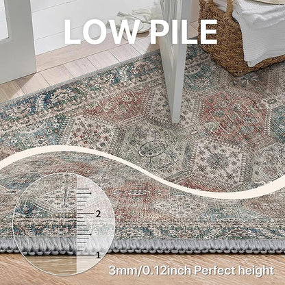 Bavni Clearance 2x5 Runner Rug Non Slip, Machine Washable Rug Runners for Hallways, Vintage Distressed Print Kitchen Runner, Low Pile Lightweight Carpet Runner for Entryway, Laundry, Bedroom, Red
