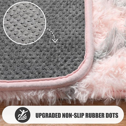 ONASAR 6x9 Area Rugs for Living Room Bedroom, Washable Large Fluffy Pink and Grey Throw Rug, Geometric Soft Plush Shaggy Fuzzy Floor Carpet for Nursery Kids Girls Boys Teen Dorm Home Office Decor