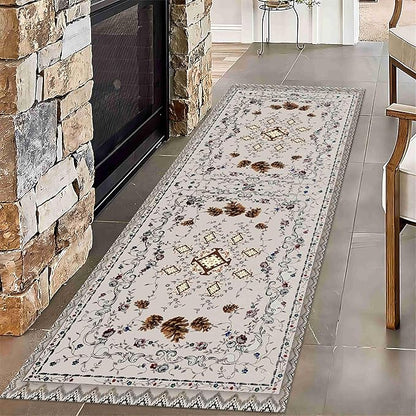 Floral Runner Rug, 2x6ft, Bohemian Vintage Distressed Floral Pineal Rug for Kitchen, Non-Slip No Shedding, Soft Low Pile Indoor Room Grey Rug for Laundry, Washable Rug for Hallway Bathroom