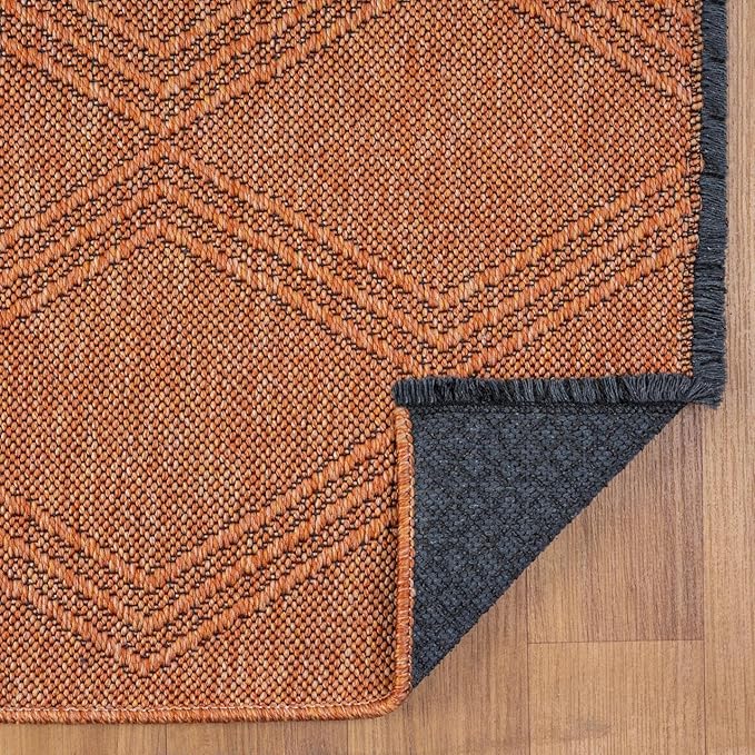 LUXE WEAVERS Modern Farmhouse Orange 5x7 Washable Area Rug, Anti-Slip Diamond Pattern Carpet