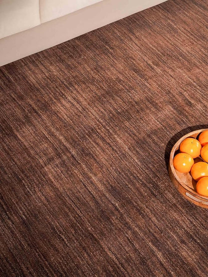 Hand Knotted Loom Wool ECO-Friendly Area Rugs - 6'x6', Square, Brown Color, Solid Plain Design, High Pile Thick Handmade Anti Skid Area Rugs for Living Room, Bed Room (L00111)