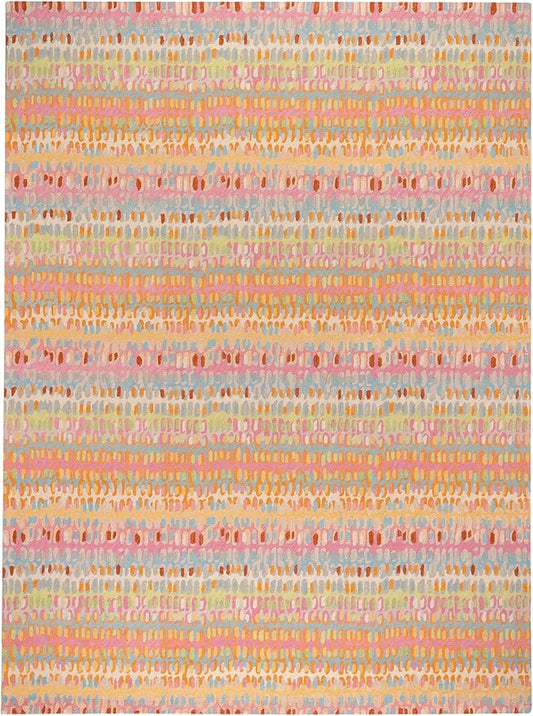 Dash & Albert Paint Chip Stone Hand Micro Hooked Wool Rug, 7.5 X 9.5 Feet, Multicolored/Pink Geometric Pattern