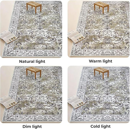 KILOCOCO Hallway Runner 2.6x14 Runner Rug Printed Vintage Floral Washable Rugs Kitchen Runners Soft Non-Slip Low Pile Rubber Backed Runners for Laundry Room Distressed Boho Rugs, Mossy Taupe