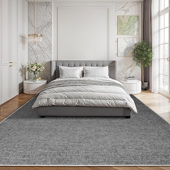 LBRO2M Easy Jute Solid Area Rug 8X10 Washable Rugs for Living Room Bedroom Natural Jute Indoor Outdoor Carpet Durable, Solid Non Shedding Eco Friendly (8X10 Black Gray)