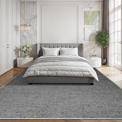 LBRO2M Easy Jute Solid Area Rug 9X12 Washable Rugs for Living Room Bedroom Natural Jute Look Indoor Outdoor Rug Durable, Solid Non Shedding Eco Friendly (9X12 Black Gray)