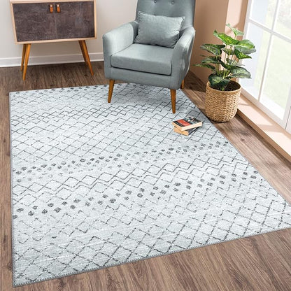 Bloom Rugs Washable Non-Slip 9' x 12' Rug - Ivory/Gray Traditional Moroccan Area Rug for Living Room, Bedroom, Dining Room, and Kitchen - Exact Size: 9' x 12'