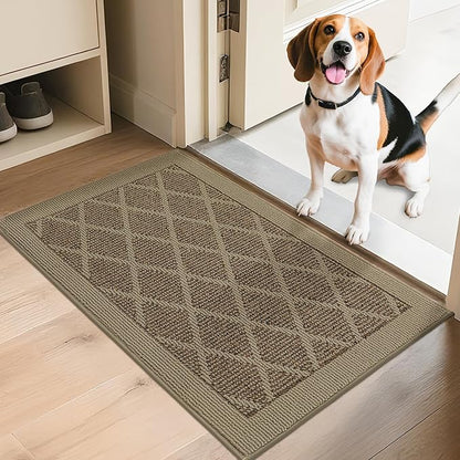 COSY HOMEER Non-Slip Door Mat 24"x36", Entryway Rugs Low Profile Absorbent Dirt Trapper Doormat for Front Entrance, Washable Polypropylene Entry Mat (Beige)