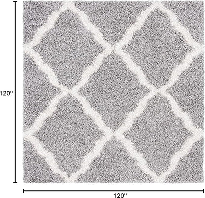 SAFAVIEH Dallas Shag Collection Area Rug - 10' Square, Grey & Ivory, Trellis Design, Non-Shedding & Easy Care, 1.5-inch Thick Ideal for High Traffic Areas in Living Room, Bedroom (SGD257G)