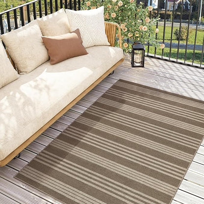 Lahome Striped Easy Jute Porch Rug, 3x5 Washable Rugs for Entryway Living Room, Farmhouse Nature Non Slip Non Shedding Indoor Outdoor Carpet for Entry Classroom Patio, Khaki