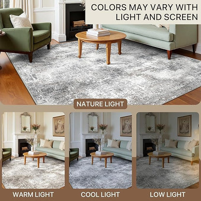 GENIMO Washable Area Rugs for Living Room, 9x12 Modern Non Slip Rugs, Low Pile Lightweight Soft Print Rug for Bedroom, Dining Room, Home Office, Grey