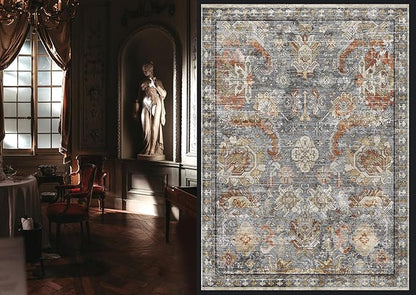 RUGSURE Washable Area Rugs - Perfect for Living Room, Bedroom, Kids Room, Nursery - Stain & Water Resistant Non-Slip, Pet & Child Friendly, Vintage Tribal Area Rugs (Turmeric and Grey, 6' x 9')