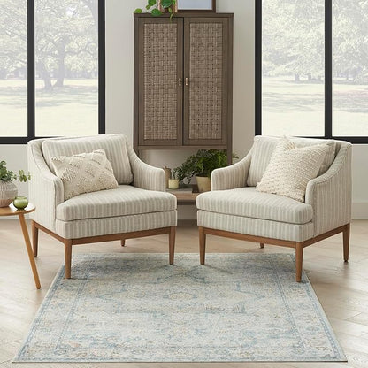 Nourison Home Astra Machine Washable Light Blue 5'3" x 7' Area Rug - Easy Clean, Non Shedding, Bed Room, Living Room, Dining Room, Kitchen (5' x 7')