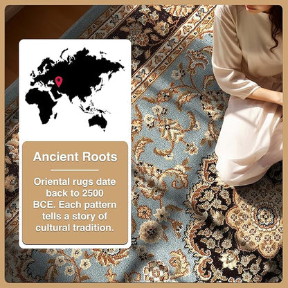 Well Woven Barclay Collection Medallion Kashan Light Blue 6x9 Area Rug - for Living Room, Bedroom, and Dining Room