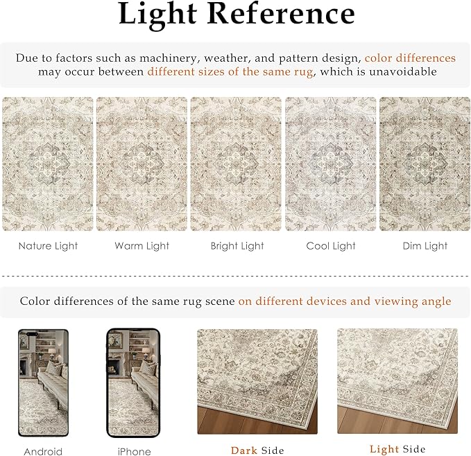 HUGEAR 2x8 Runner Rug Hallway Vintage Brown Machine Washable Neutral Floral Low Pile Carpet Vacuumable Thin Long Throw Rug Bedroom Office Bathroom Kitchen Laundry Non Slip Soft Lightweight