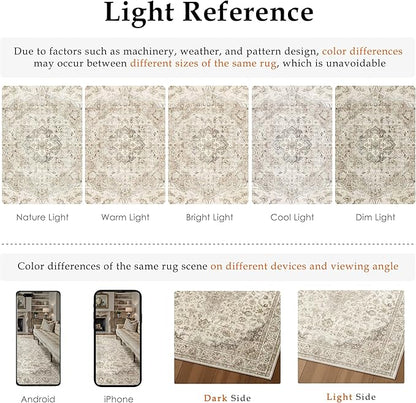 HUGEAR 2x6 Runner Rug Hallway Vintage Brown Machine Washable Neutral Floral Low Pile Carpet Vacuumable Thin Long Throw Rug Bedroom Office Bathroom Kitchen Laundry Non Slip Soft Lightweight