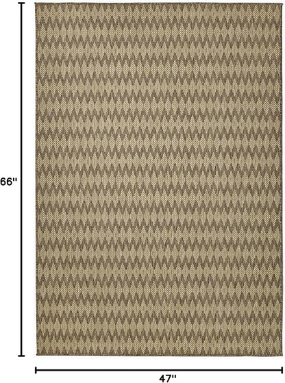 FH Home Flat Woven Outdoor Rug - Waterproof, Easy to Clean, Stain Resistant - Premium Polypropylene Yarn - Geometric - Patio, Deck, Porch, Balcony, Laundry Room - Giza - Sand - 3ft 11 in x 5ft 6in