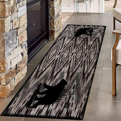 Rustic Cabin Runner Rug, 2x6ft, Vintage Lodge Wood Grain Wild Animal Black Bear Print Long Hallway Rug, Non-Slip Washable Carpet with Rubber Backing for Hallway Walkway Entry Foyer