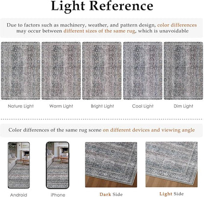 HUGEAR 5x7 Area Rug Purple Machine Washable Rug Vintage Neutral Distressed Mat Soft Non Slip Low Pile Pet Friendly for Living Room Bedroom Dining Room