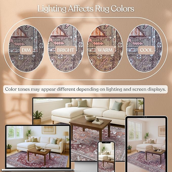 Washable Area Rug. Modern Farmhouse. Vintage. Turkish. Bohemian. Distressed. Oriental. Traditional. Rugs for Living Room. Dining. Bedroom. Office. Entryway. Foyer. (857RB, 9'5" x 14')